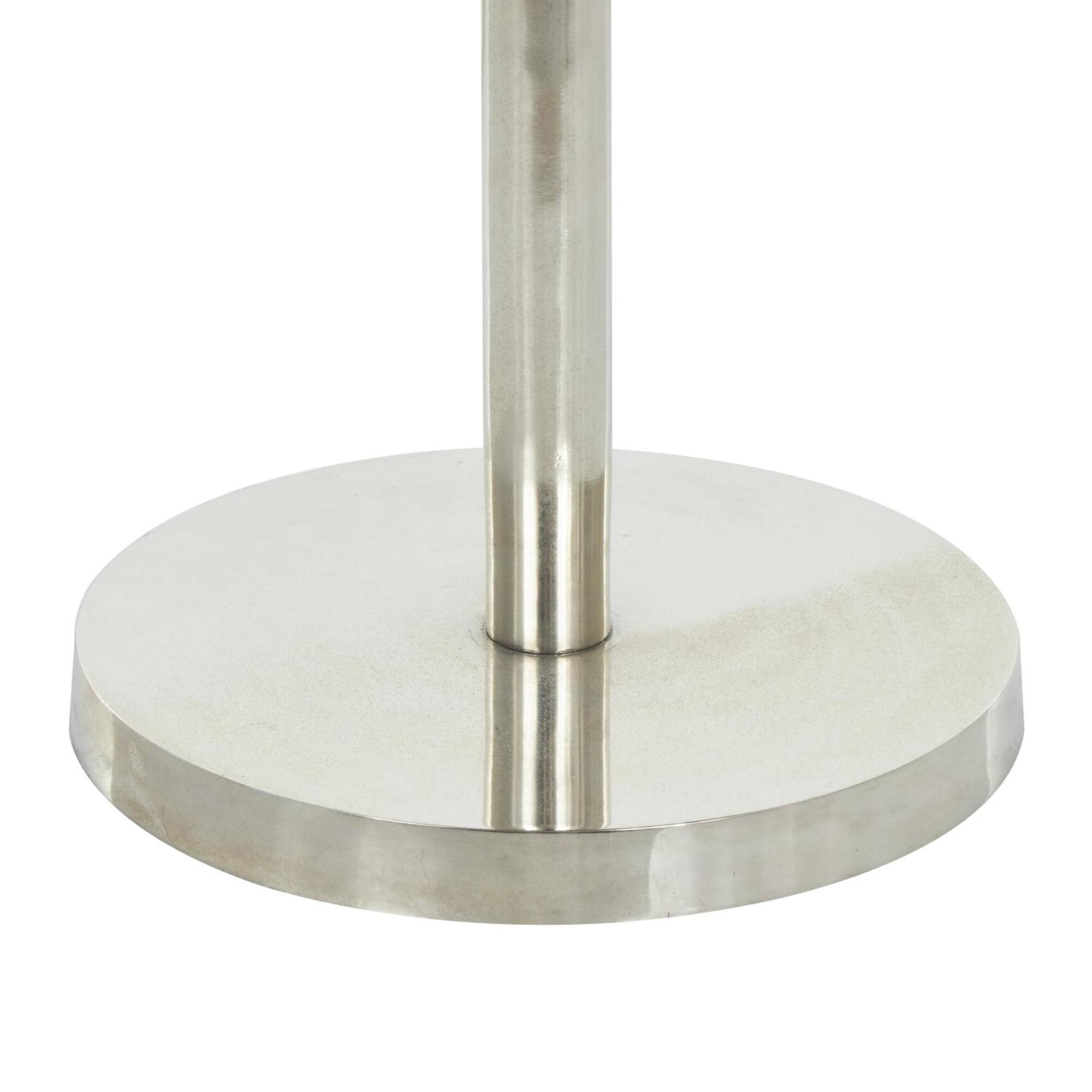 19" x 20" Silver Metal Geometric Pedestal Accent with White Marble Tabletop